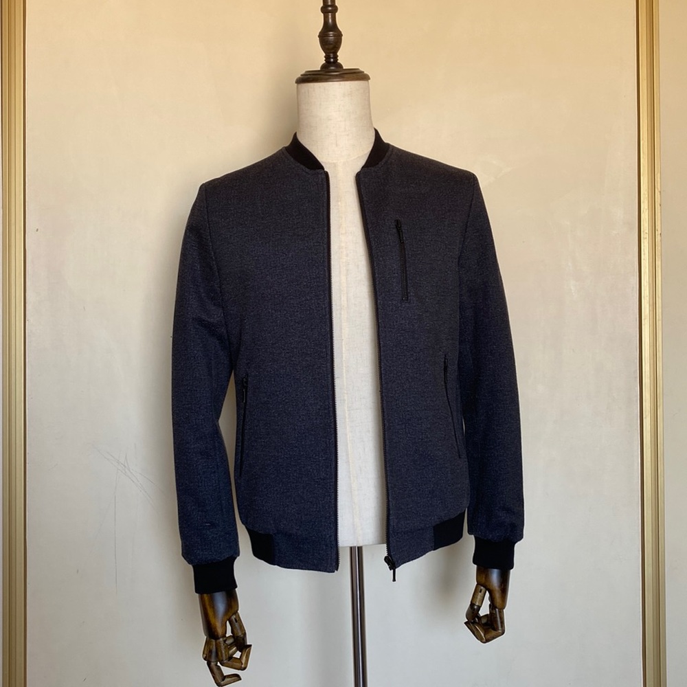 Grey and Black Textured Bomber Jacket